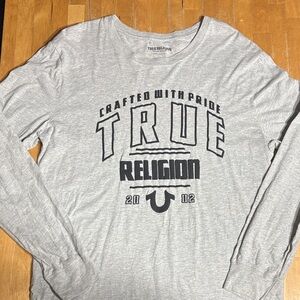 True Religion Light Gray Long Sleeve Graphic Tee